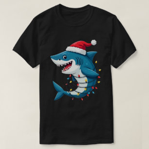 Grapige haai met kerstmannenhoed t-shirt