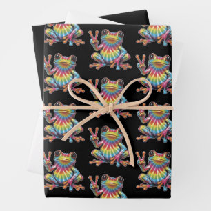 Grapige Kikkerliefhebber Tie-Dye Kikker Vredesteke Inpakpapier Vel