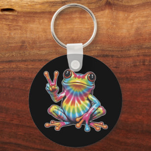 Grapige Kikkerliefhebber Tie-Dye Kikker Vredesteke Sleutelhanger