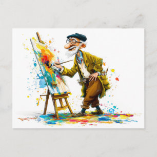 Grapige Oudere Man Leest Illustratie Feestdagenkaart
