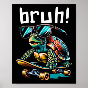 Grapige Schildpad Op Skateboard Skateboarden Zonne Poster