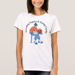 Grapige Skeletleraar Cijfers Geven Halloween T-shirt