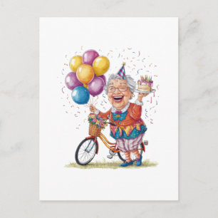 Grapjas cadeau voor oma die op een fiets rijdt voo briefkaart