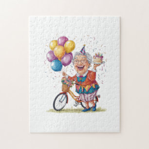 Grapjas cadeau voor oma die op een fiets rijdt voo legpuzzel