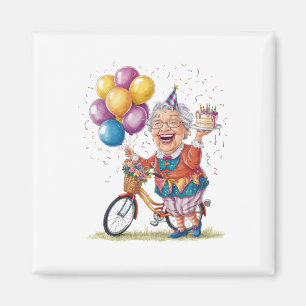 Grapjas cadeau voor oma die op een fiets rijdt voo magneet