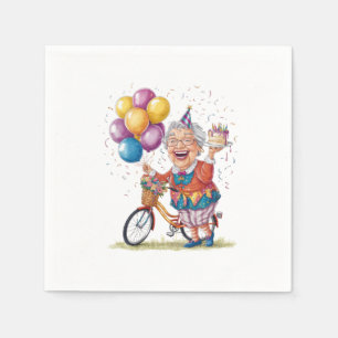 Grapjas cadeau voor oma die op een fiets rijdt voo servet