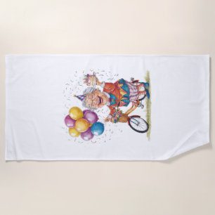 Grapjas cadeau voor oma die op een fiets rijdt voo strandlaken