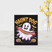 Grapjas Hond Grappige Geest Hotdog Halloween Kaart (Gele Bloem)
