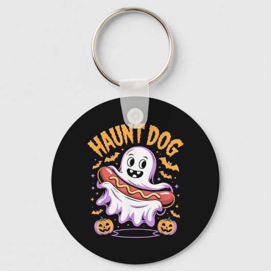 Grapjas Hond Grappige Geest Hotdog Halloween Sleutelhanger (Voorkant)