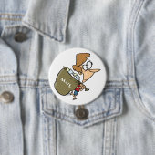 Grapjas vrouw met zware postzak ronde button 7,6 cm (In situ)