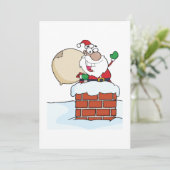 Grapjasante Kerstman in Schoorsteen Kaart (Staand voorkant)