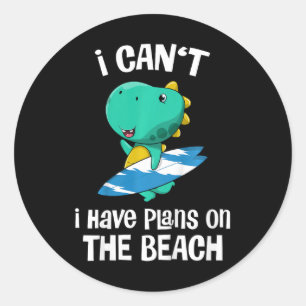 Grapjassige dinosaurus strandvakantie Cute Dino Su Ronde Sticker