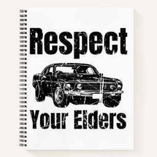 Grapjaste auto - Vintage Respecteer je ouderen Kla Notitieboek