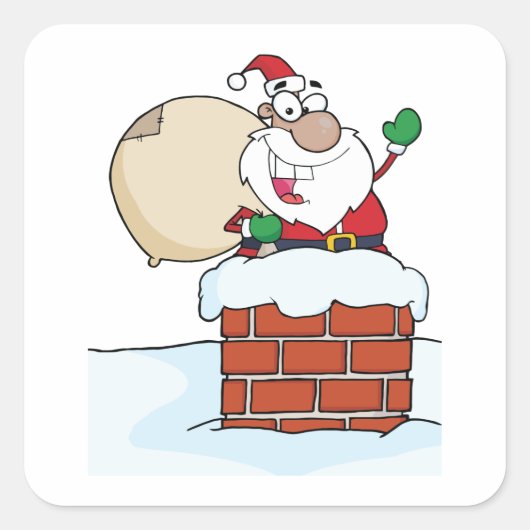 Grapjaste Kerstman in Schoorsteen Vierkante Sticker (Voorkant)