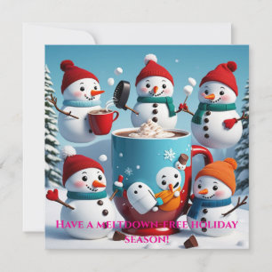 Grapjastoverdadekaart met sneeuwmannen feestdagenkaart