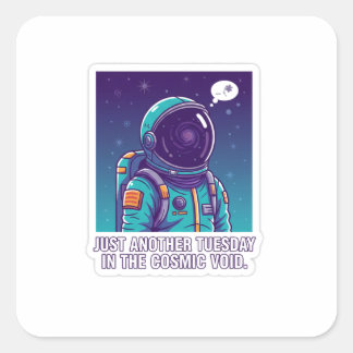 Grapjastronaut in Kosmische Leegte | Grappige Ruim Vierkante Sticker