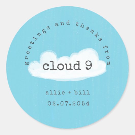 Grapje Cute Cloud 9 Blue White Humoureuje bedankt Ronde Sticker (Voorkant)