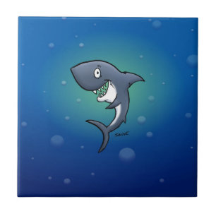 Grapje Funny Shark op Blue Background Tegeltje