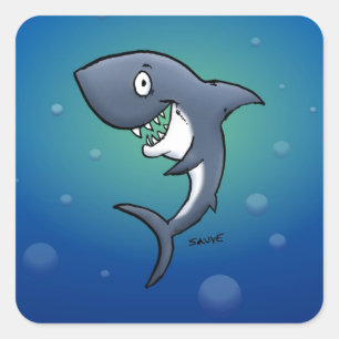 Grapje Funny Shark op Blue Background Vierkante Sticker