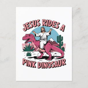 Grapjes over Jezus, Jezus rijdt op een roze dinosa Briefkaart