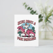 Grapjes over Jezus, Jezus rijdt op een roze dinosa Briefkaart (Staand voorkant)
