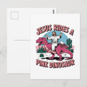 Grapjes over Jezus, Jezus rijdt op een roze dinosa Briefkaart (Voorkant / Achterkant)