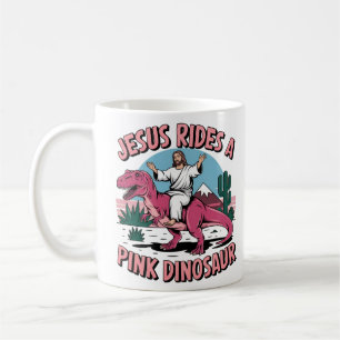 Grapjes over Jezus, Jezus rijdt op een roze dinosa Koffiemok