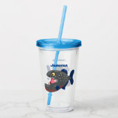 Grapjige piranha cartoon illustratie acryl drinkbeker (Achterkant)