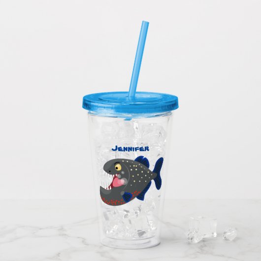 Grapjige piranha cartoon illustratie acryl drinkbeker (Achterkant ijs)