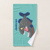 Grapjige piranha cartoon illustratie bad handdoek (Handdoek)