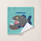 Grapjige piranha cartoon illustratie bad handdoek (Wasdoekje)