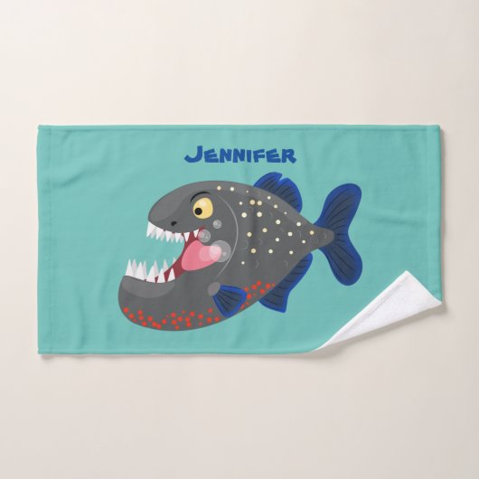 Grapjige piranha cartoon illustratie bad handdoek (Handdoek)