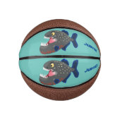 Grapjige piranha cartoon illustratie basketbal (Voorkant)