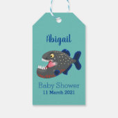 Grapjige piranha cartoon illustratie cadeaulabel (Achterkant)