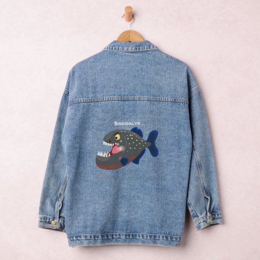 Grapjige piranha cartoon illustratie denim jacket (Hangar)