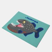 Grapjige piranha cartoon illustratie deurmat (Schuin)