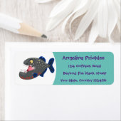 Grapjige piranha cartoon illustratie etiket (Insitu)