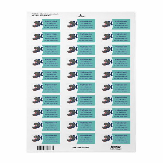 Grapjige piranha cartoon illustratie etiket (Full Sheet)