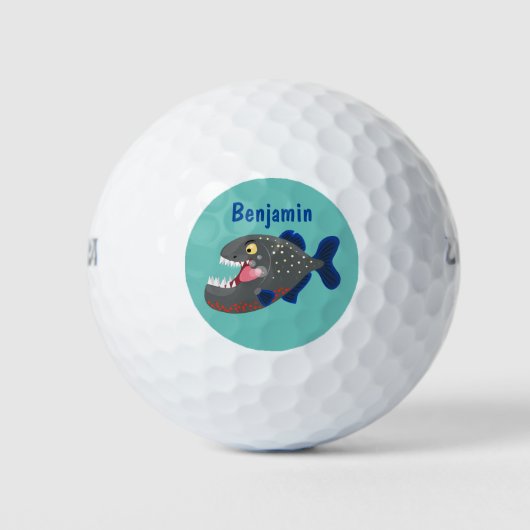 Grapjige piranha cartoon illustratie golfballen (Voorkant)