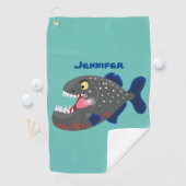 Grapjige piranha cartoon illustratie golfhanddoek (Insitu)