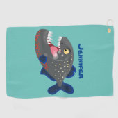 Grapjige piranha cartoon illustratie golfhanddoek (Horizontaal)