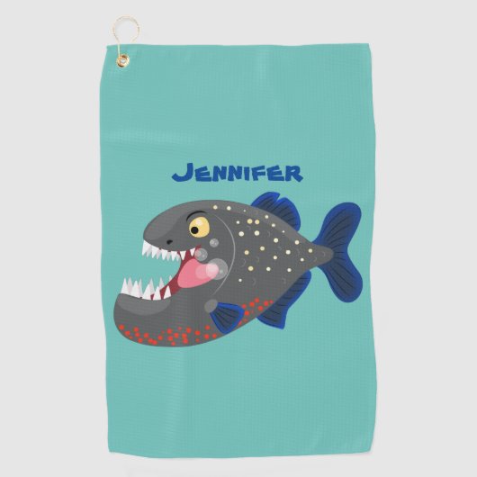 Grapjige piranha cartoon illustratie golfhanddoek (Voorkant)