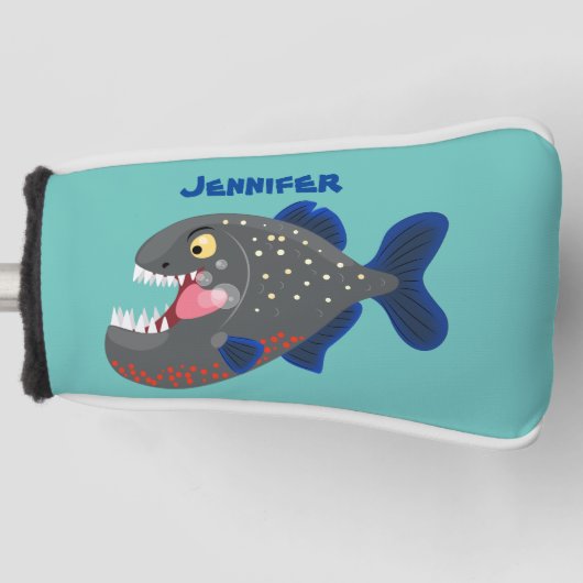 Grapjige piranha cartoon illustratie golfheadcover (Voorkant)