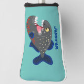 Grapjige piranha cartoon illustratie golfheadcover (Draai 90)