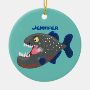 Grapjige piranha cartoon illustratie keramisch ornament