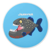 Grapjige piranha cartoon illustratie keramische knop (Voorkant)
