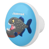 Grapjige piranha cartoon illustratie keramische knop (Rechts)