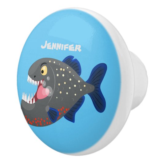 Grapjige piranha cartoon illustratie keramische knop (Rechts)