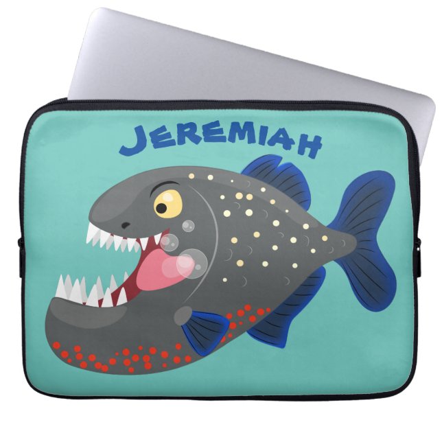 Grapjige piranha cartoon illustratie laptop sleeve (Voorkant)