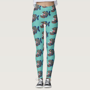 Grapjige piranha cartoon illustratie leggings